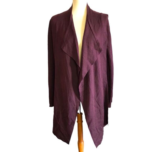 Akris Cashmere Silk Knit Waterfall Front Eggplant Purple Cardgian Sweater 16 - Picture 1 of 13